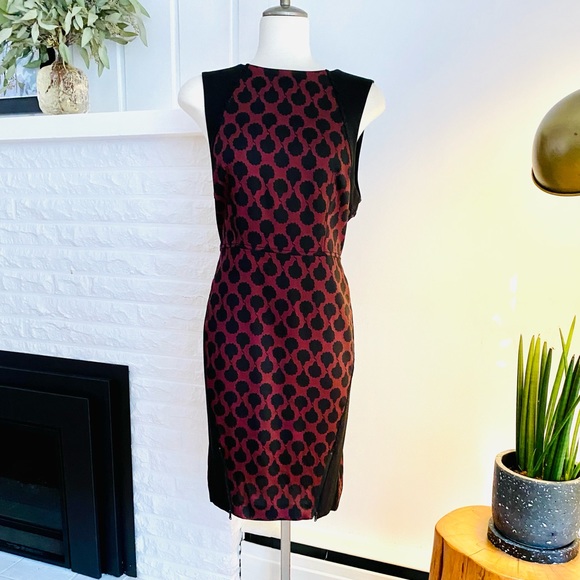 Rachel Roy Fitted Pencil Dress In Burgundy & Black Print - Picture 1 of 8